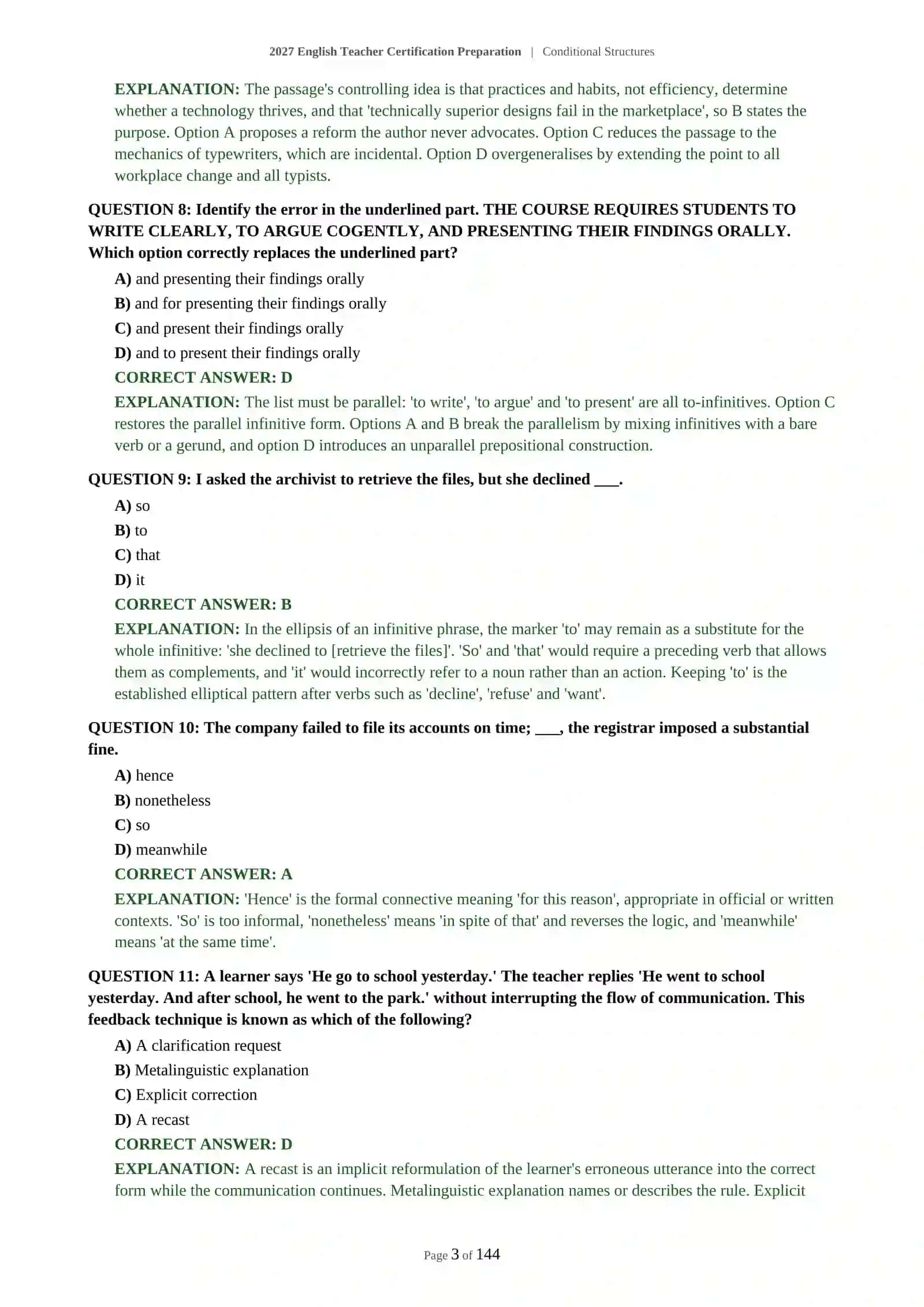 2027 English Teacher Certification Preparation | Conditional Structures 4