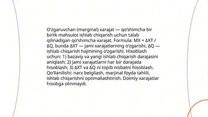 Toʻliq (absorbsion) xarajatlarni hisoblash usuli 4