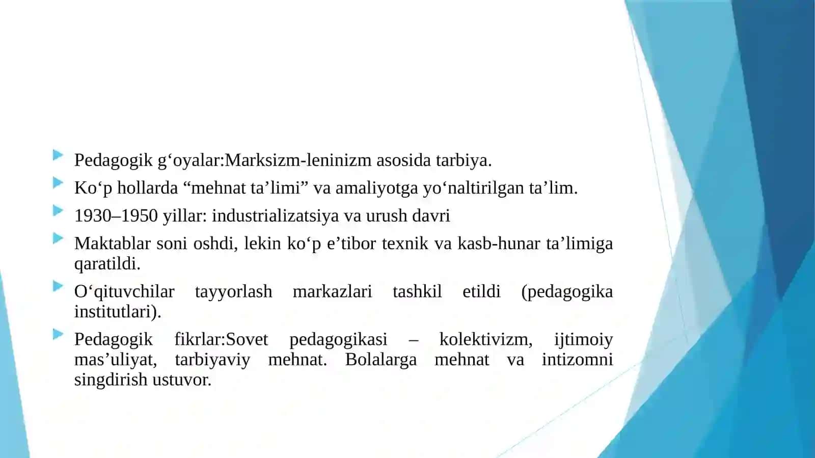 1924-1991 yillarda O'zbekistonda ta'lim tizimi va pedagogik fikrlar 4