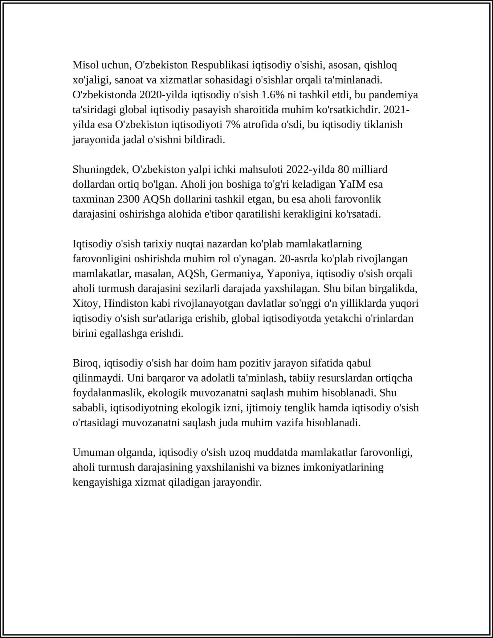 IQTISODIY OʻSISHNING MOHIYATI, ASOSIY TAVSIFNOMASI VA MODELI 4
