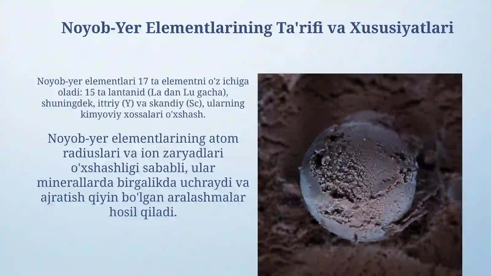 Kamyob elementlarning qoʻllanilish sohasi,ishlab chiqarishning asosiy usullari va jarayonlari 4