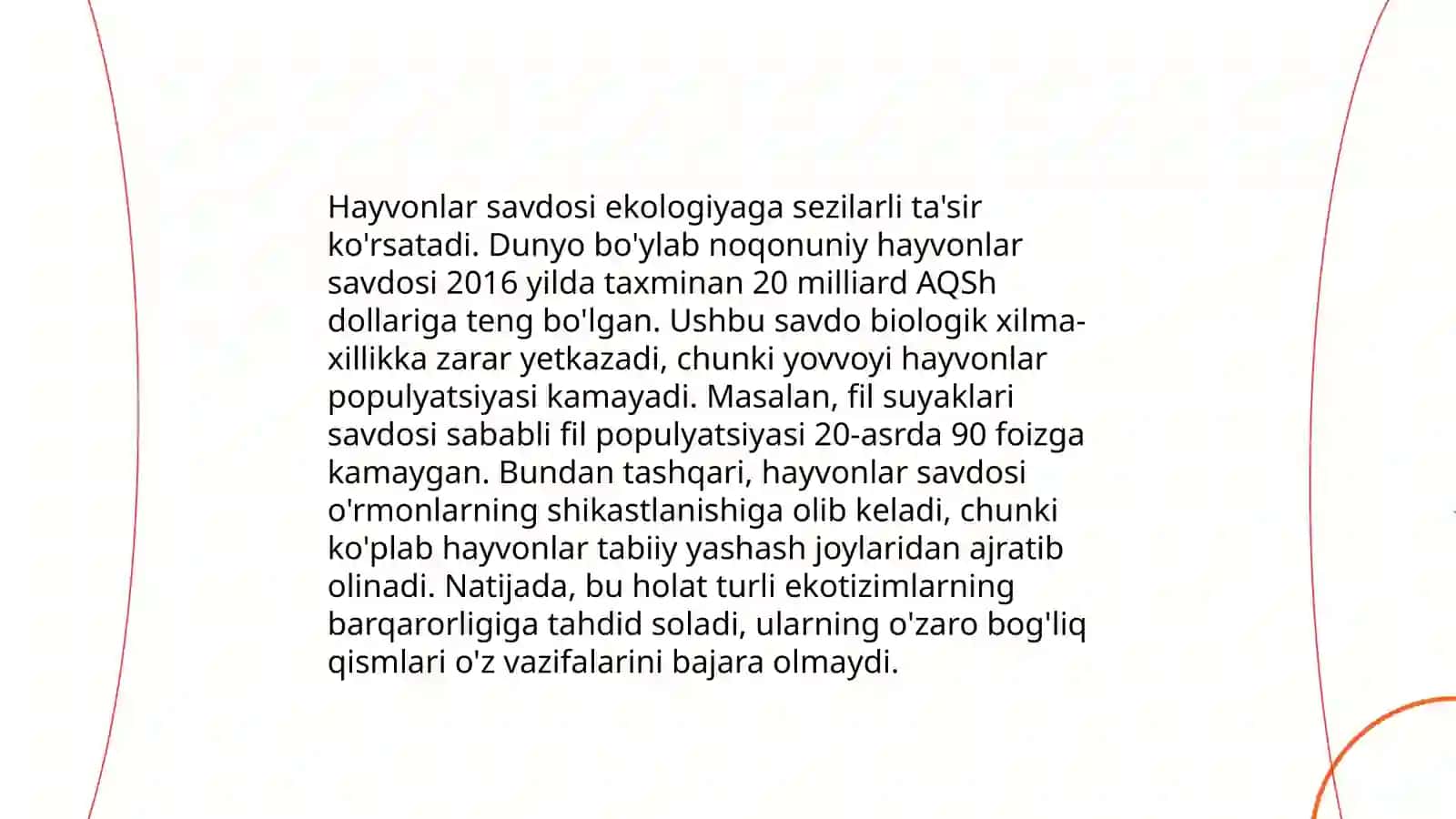 Tirik tabiat obyektlarining noqonuniy savdosi va uning bioxilma-xillikning qisqarishiga taʼsiri 4