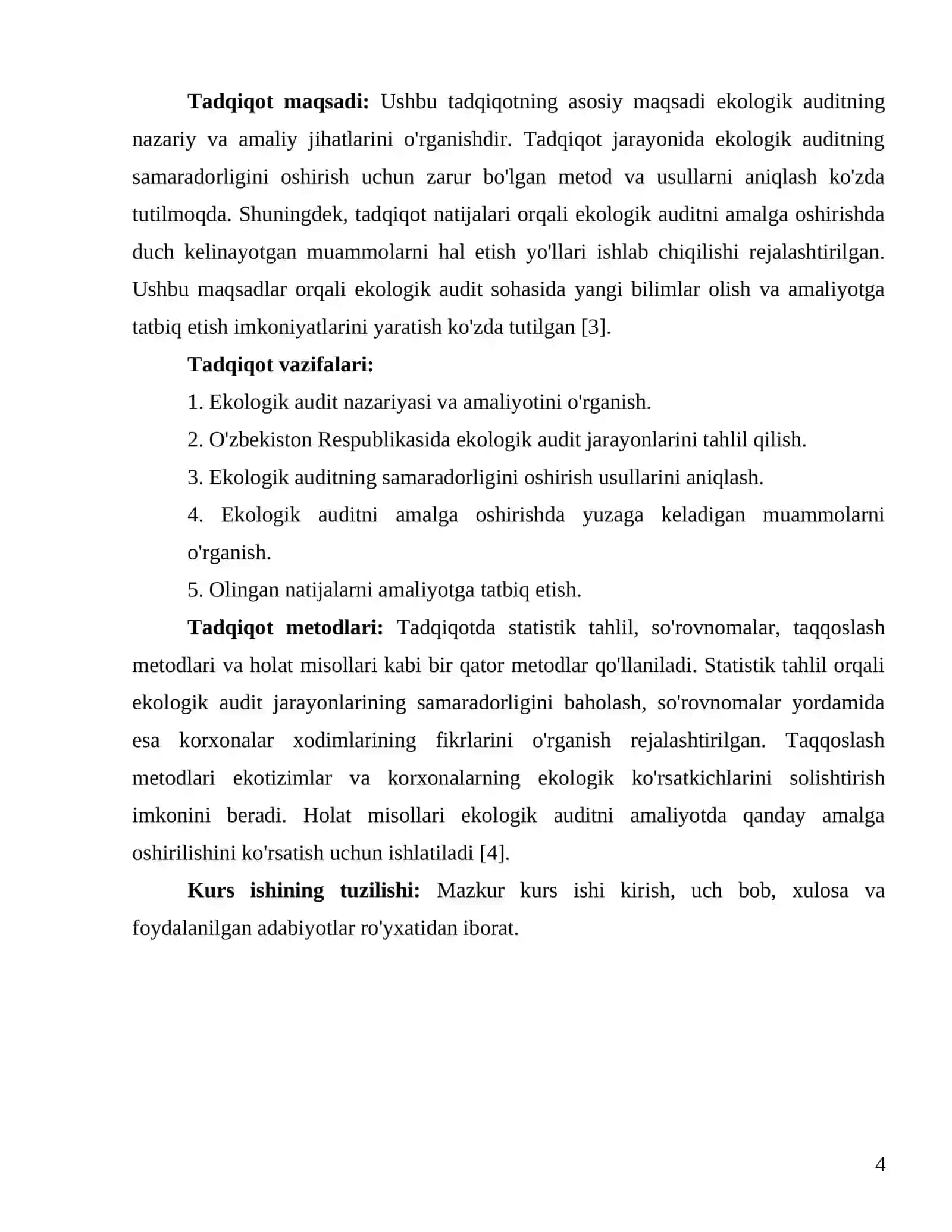 EKOLOGIK AUDIT TARTIB-TAOMILLARI. FANIDAN KURS ISHI 4