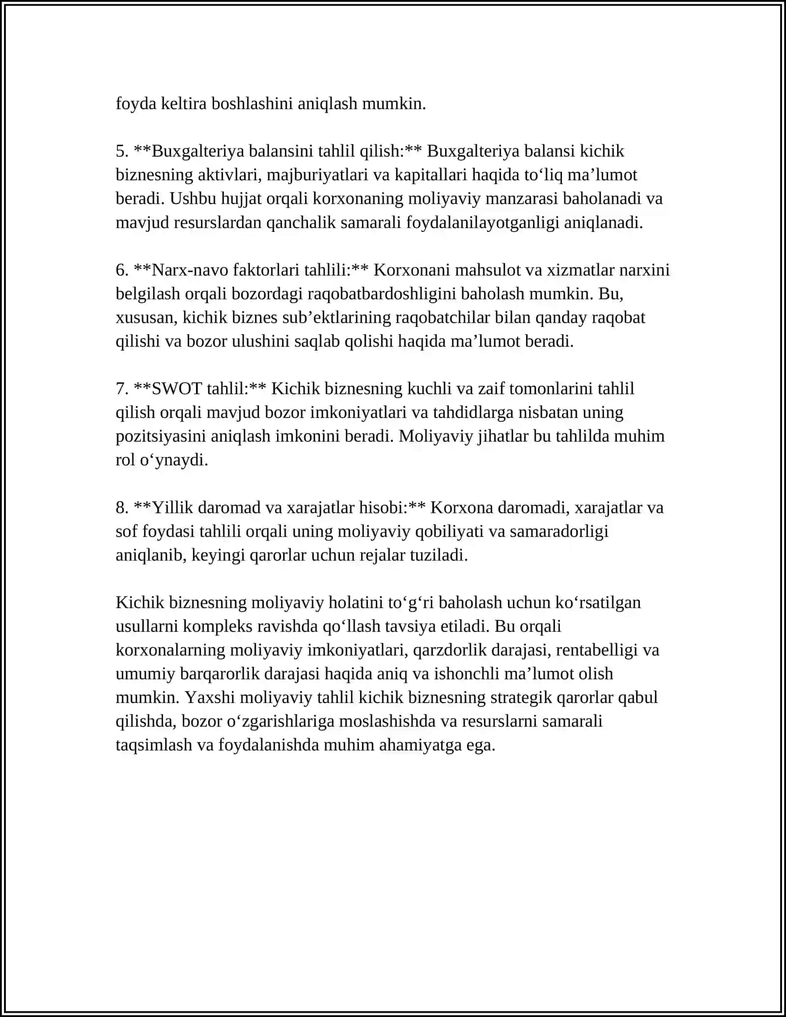 Kichik biznes va tadbirdlik subyektlarining moliyaviy faoliyati tahlili 4