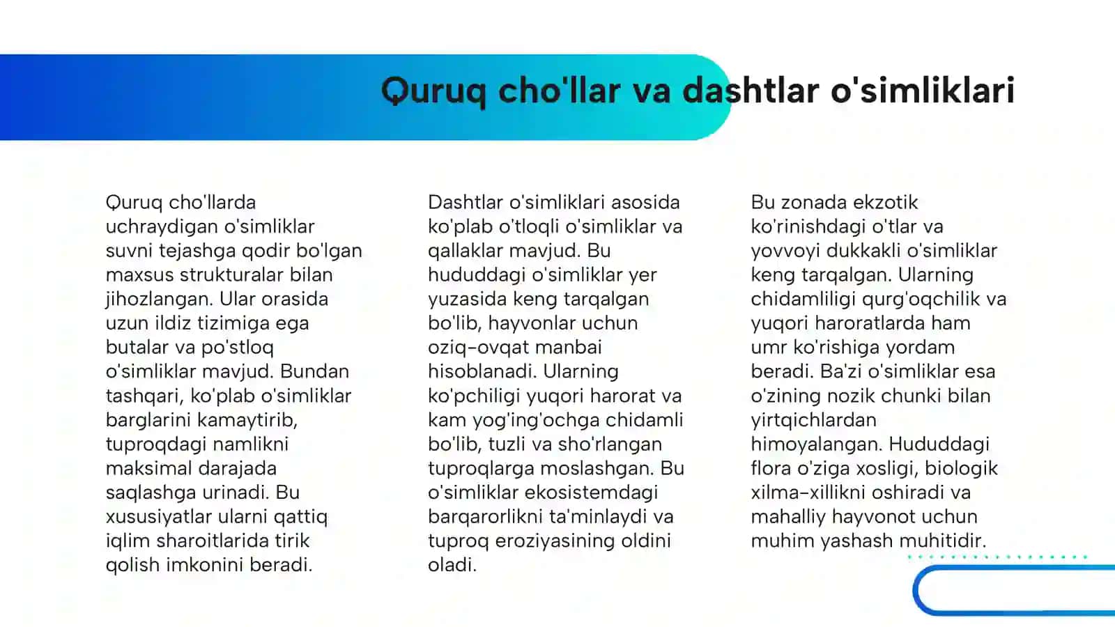 O'RTA OSIYO O'SIMLIKLARI VA HAYVONOT DUNYOSI 4
