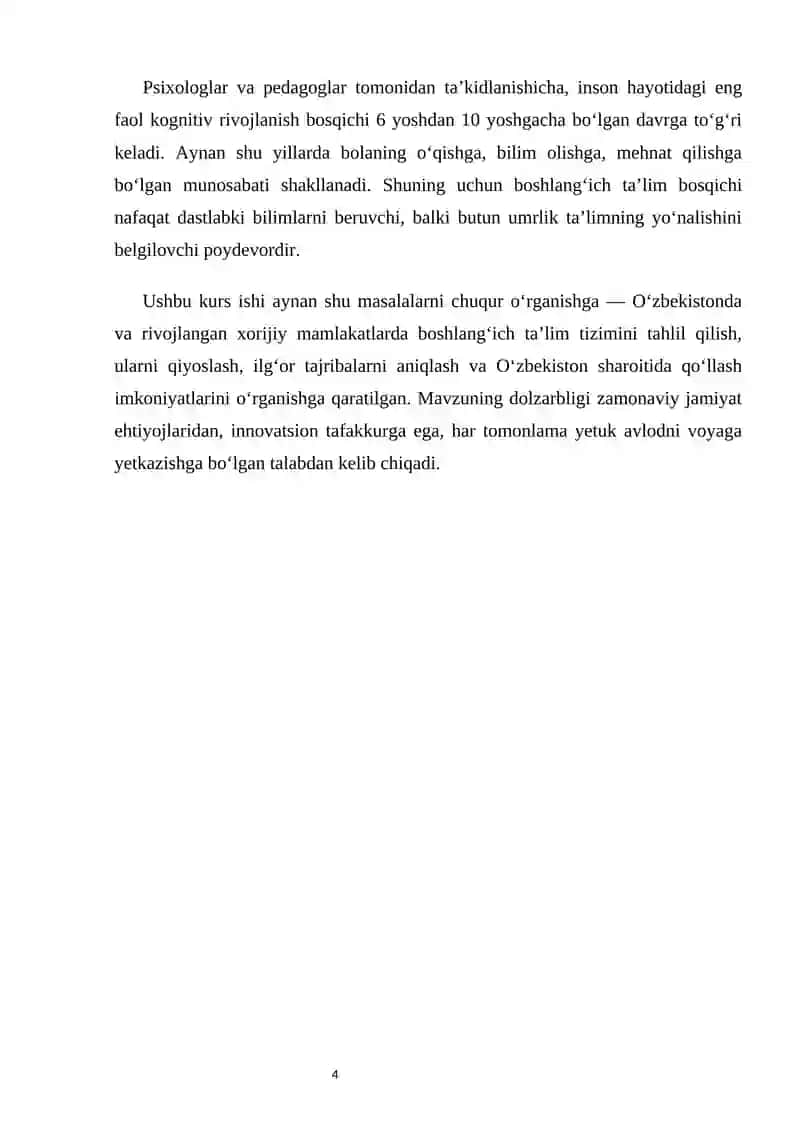 O’zbekistonda va rivojlangan horijiy davlatlarda boshlangich ta’lim tizimi va uni qiyosiy organish mazmuni 4