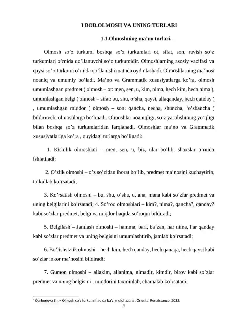 Olmosh va uning ma’noviy guruhlarini o’qitish metodikasi 4