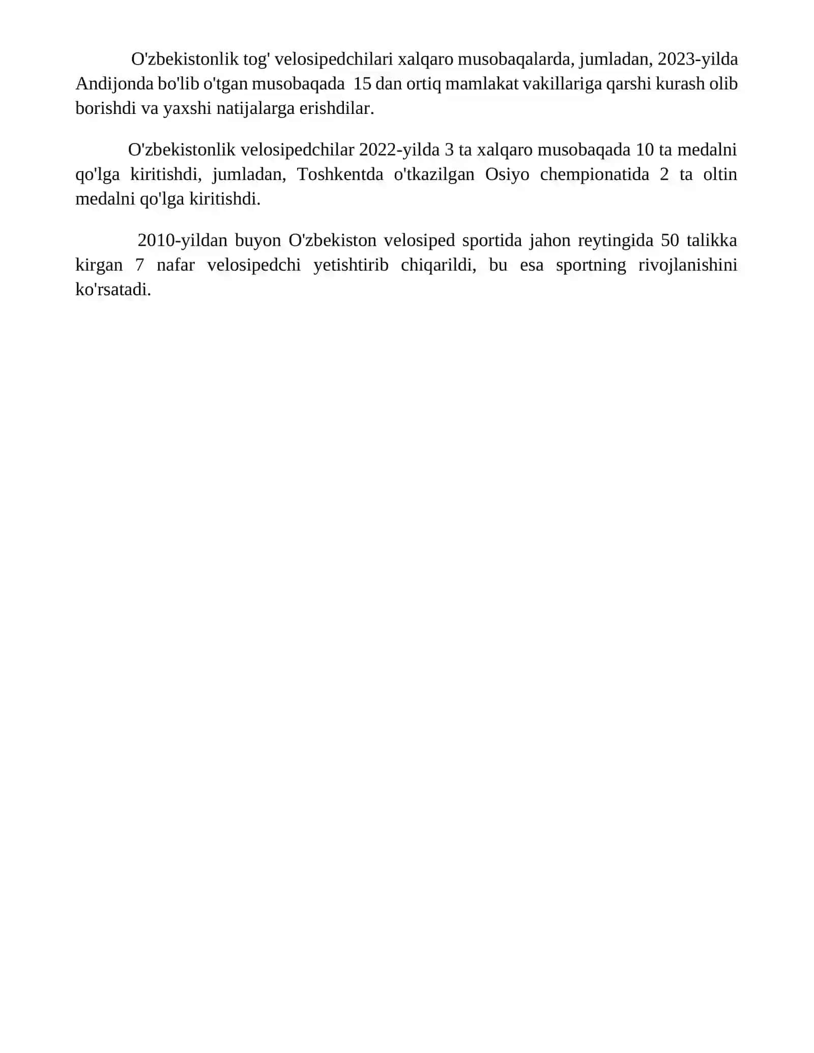 Oʻzbekiston sportchilarining yutuqlari (sport turlari boʻyicha) 4