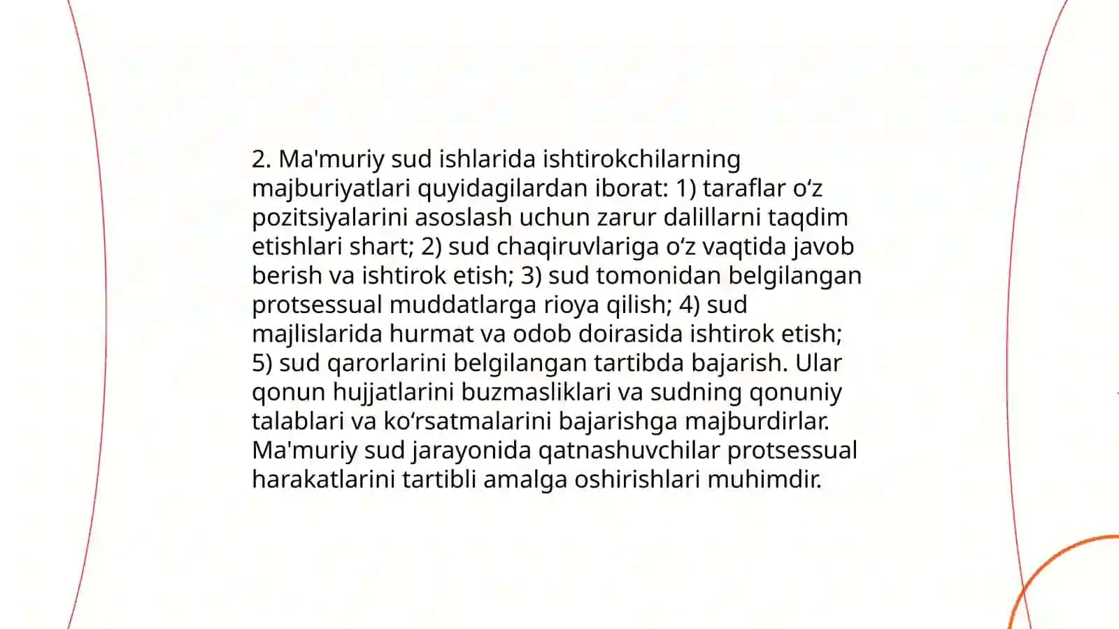 Ma'muriy sud ishlarida ishtirokchilarining huquqlari va majburiyatlari 4