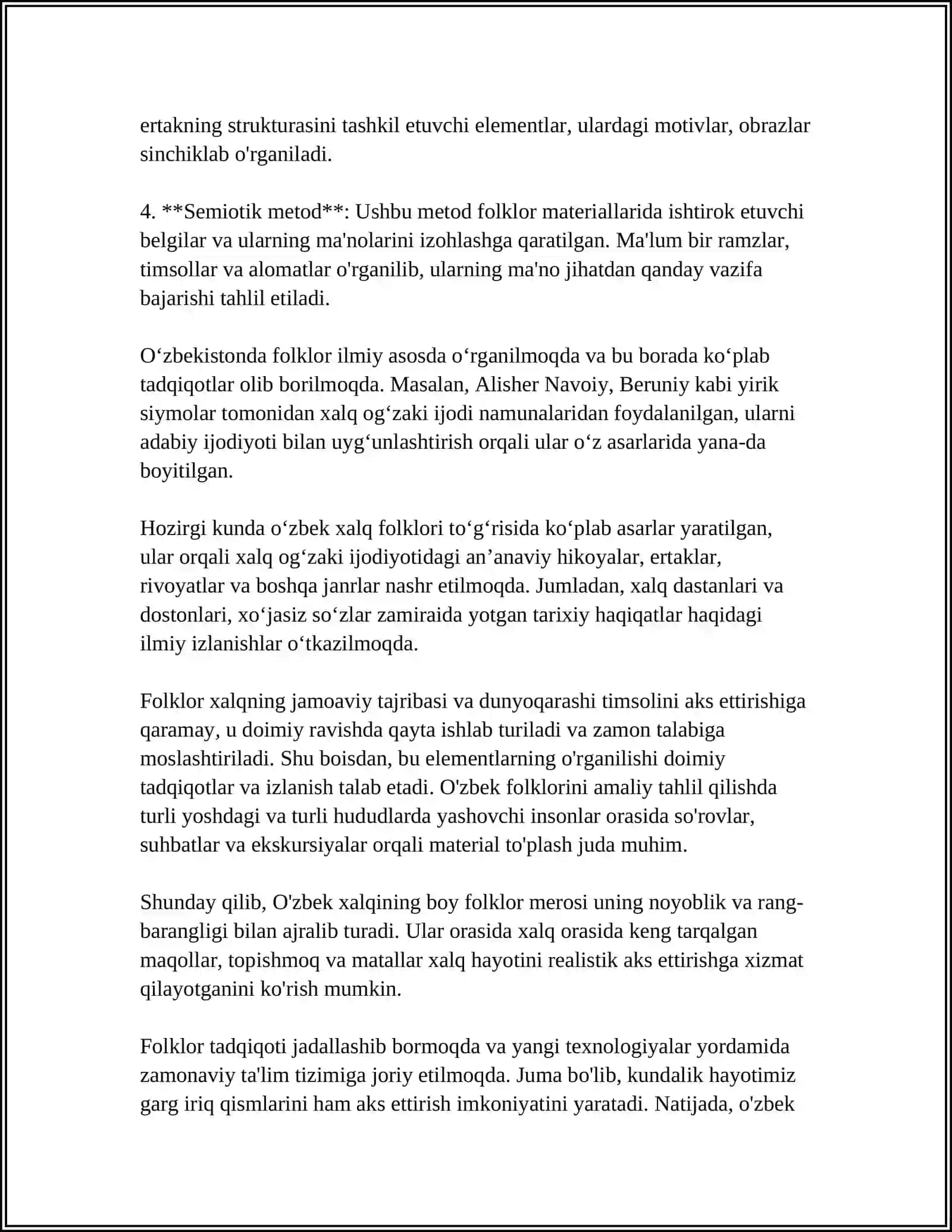 FOLKLORLAR VA XALQ OG'ZAKI IJODI MUNOSABATLARI. FOLKLORIZM TUSHUNCHASI 4