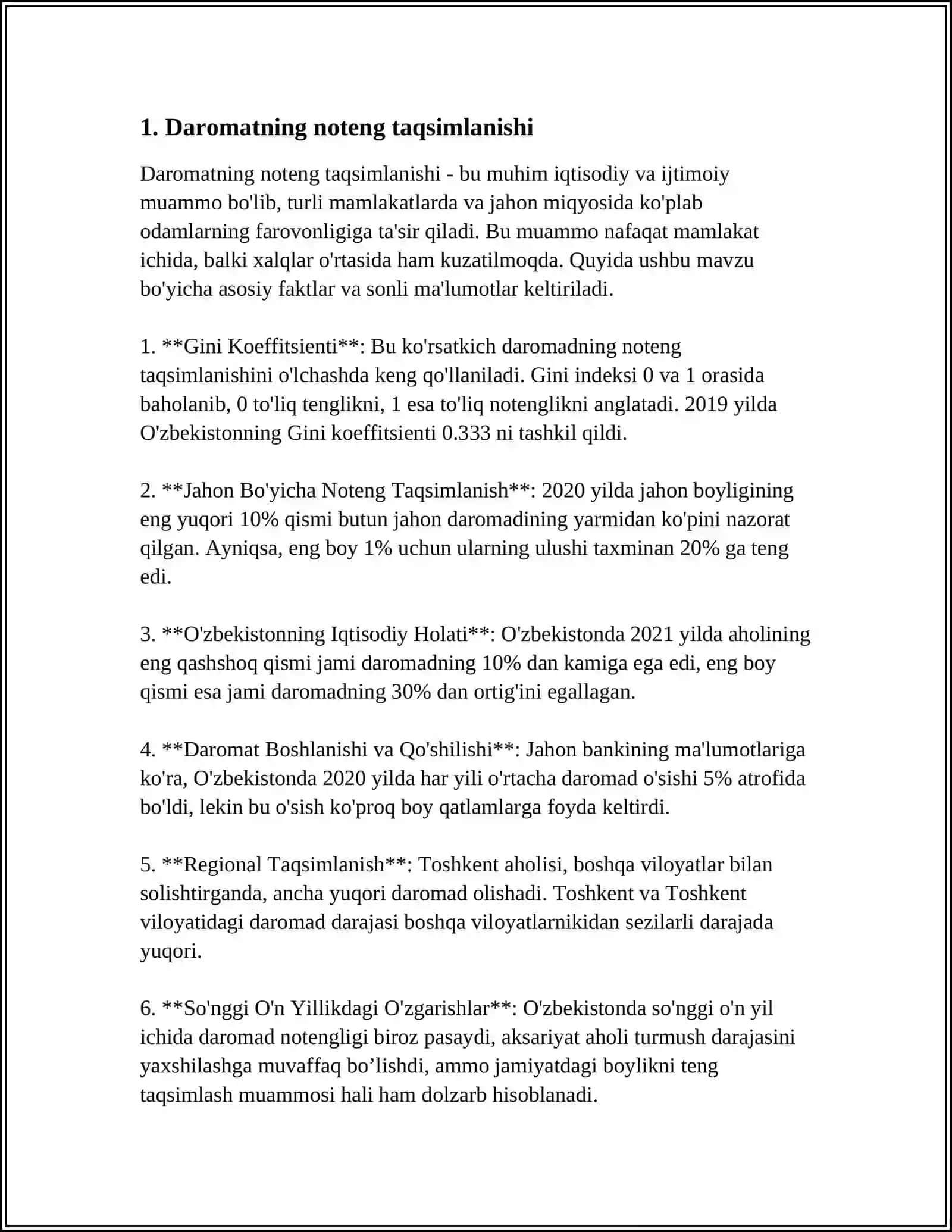 DAROMATNING TAQSIMLANISHI, TENGSIZLIK VA QASHSHOQLIK 4