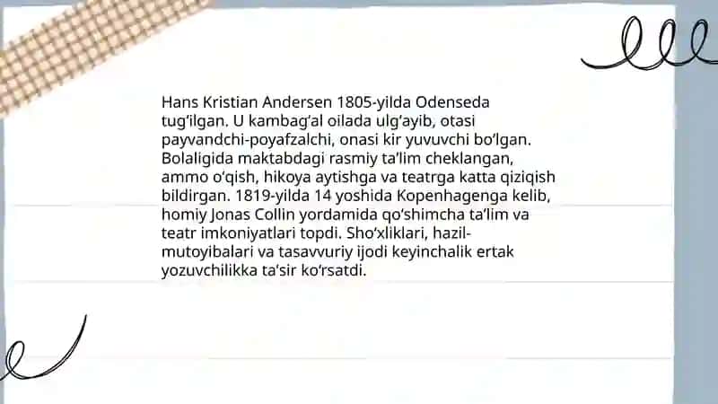 Xans Kiristian Andersen hayoti va ijodi 4