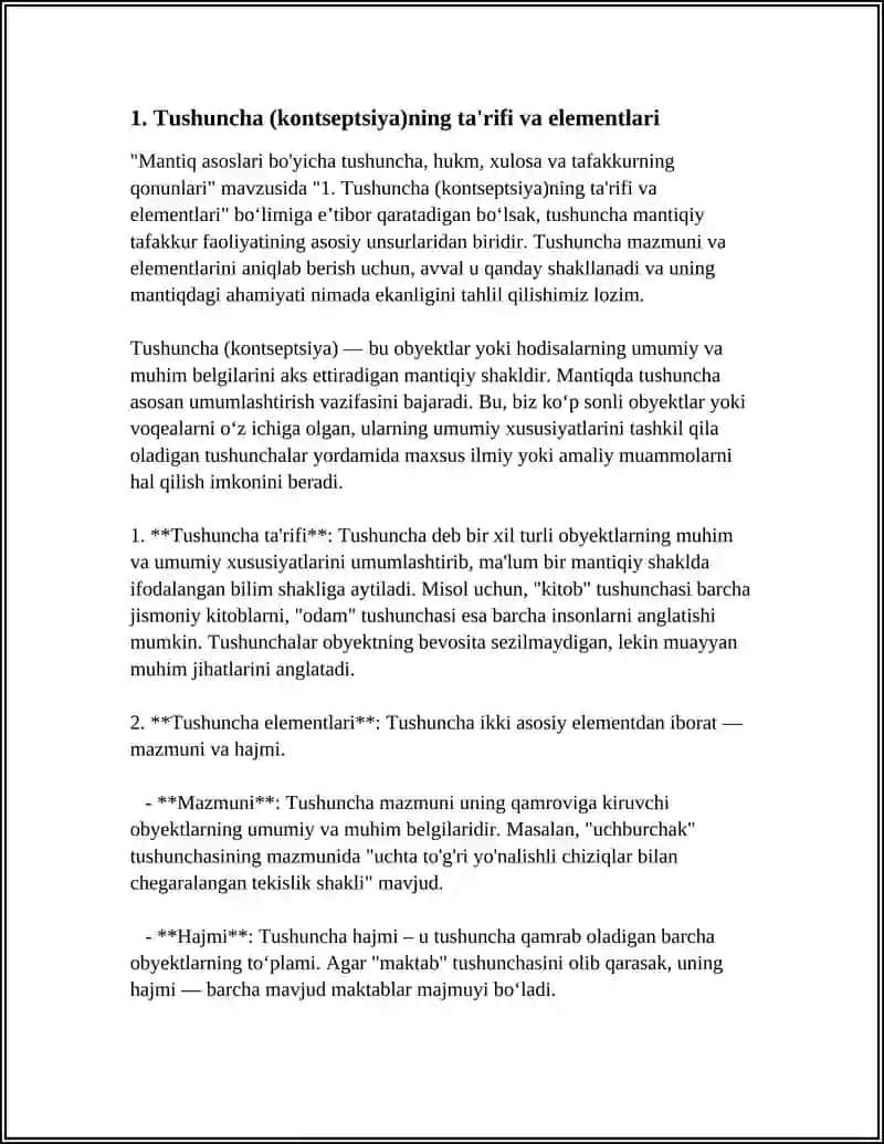 MANTIQ ASOSLARI BO'YICHA TUSHUNCHA, HUKM, XULOSA VA TAFAKKURNING QONUNLARI 4