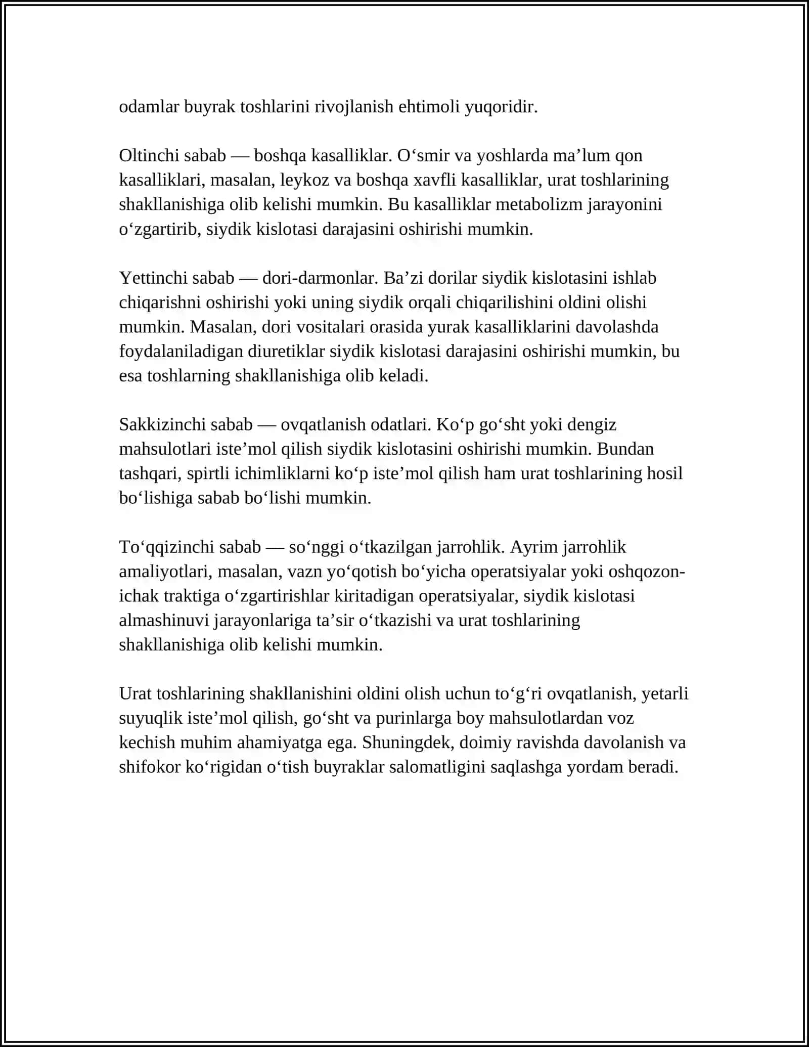BUYRAKLARDA URAT TOSHLARINI HOSIL BO‘LISHI VA DAVOLASH YO‘LLARI 4