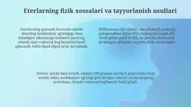 Oddiy efirlar – tasnifi, turkumlаnishi, оlinishi, reaksiyagа kirish qоbiliyati, axamiyati 4