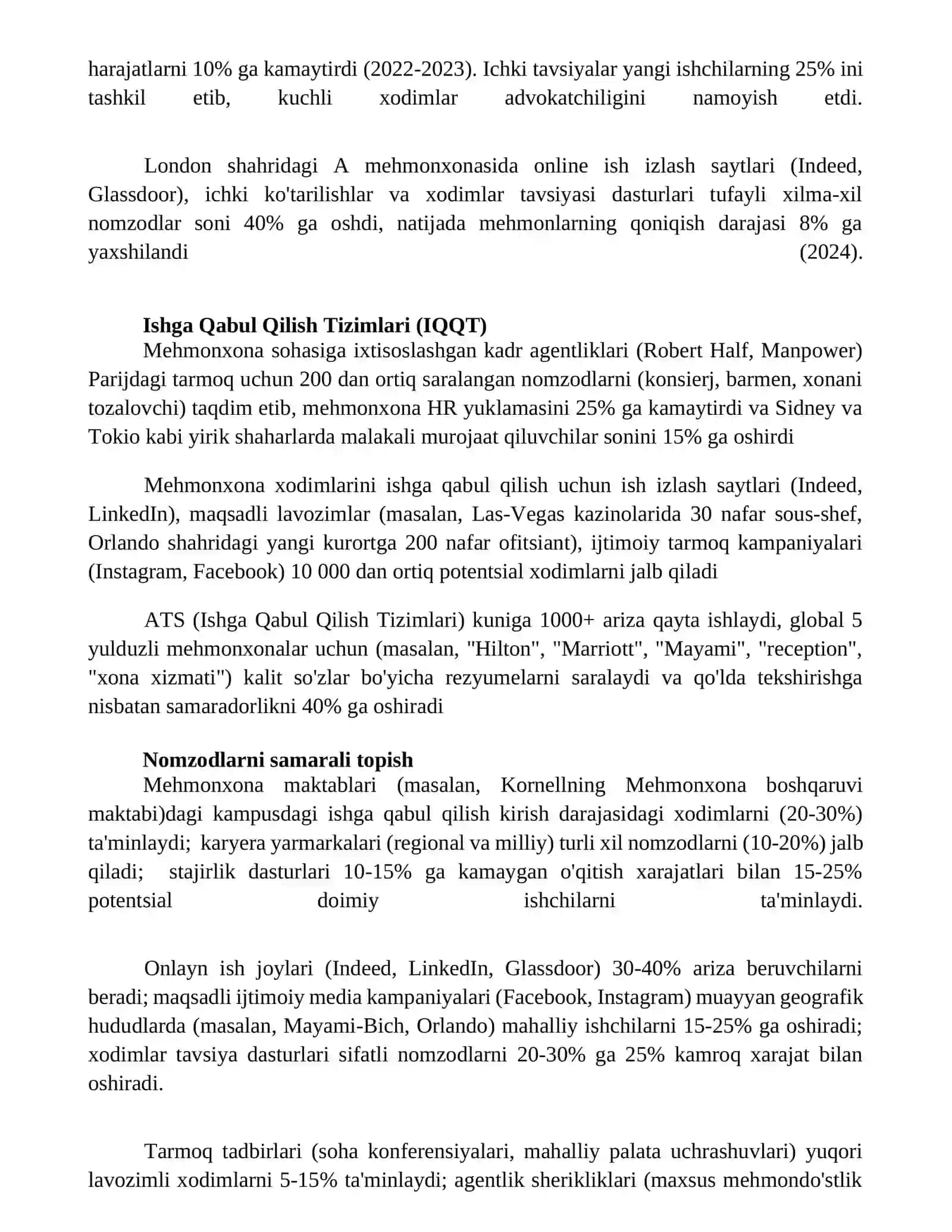 Mehmonxona xo’jaligida xodimlarni tanlash va yollash usullari 4
