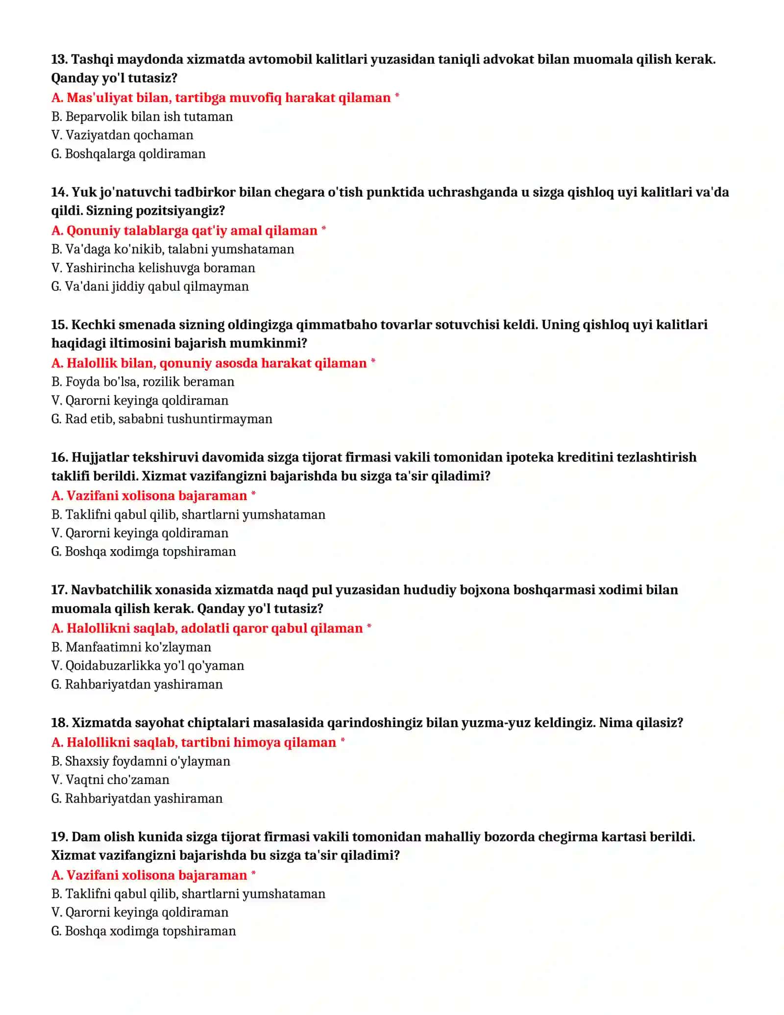BOJXONA AKADEMIYASI - TO'LIQ TEST TO'PLAMI (№ 100) 4