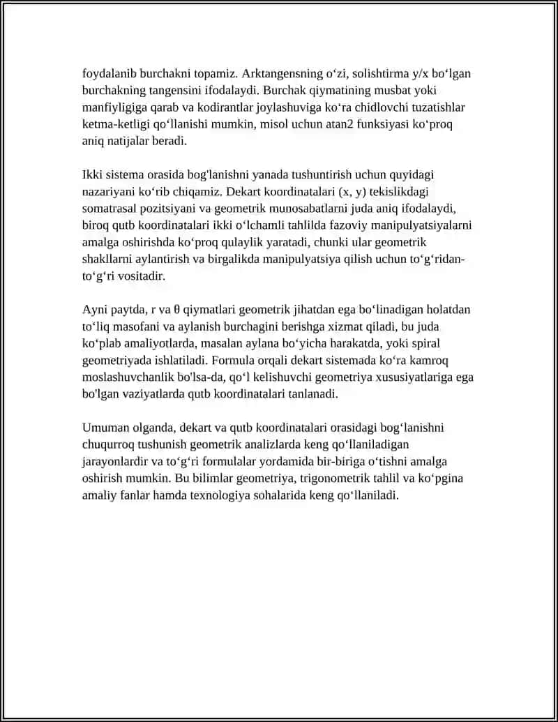 DEKART VA QUTB KOORDINATALARI ORASIDAGI BOG'LANISH 4