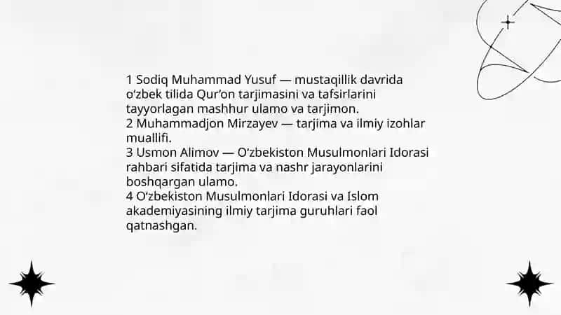 Mustaqillik yillarida Qur’onning o’zbek tiliga tarjima qilinishi va tafsirlari haqida 4