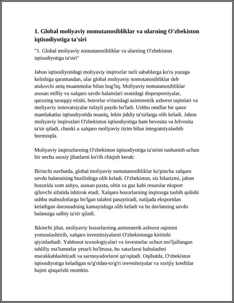 Global moliyaviy nomutanosibliklar va ularning O'zbekiston iqtisodiyotiga ta'siri 4