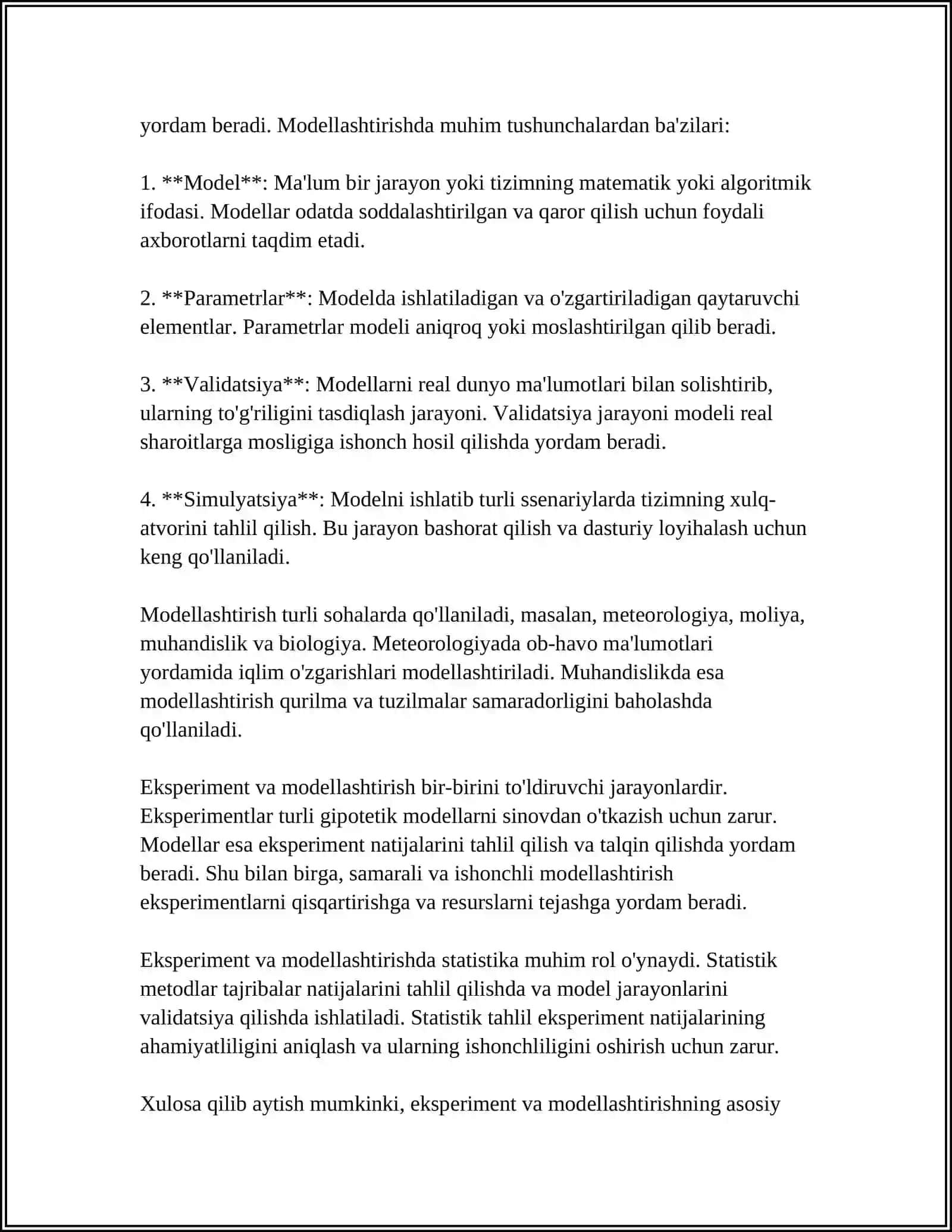 EKSPERIMENT VA MODELLASHTIRISH USLUBLARINING O’ZIGA XOSLIGI 4