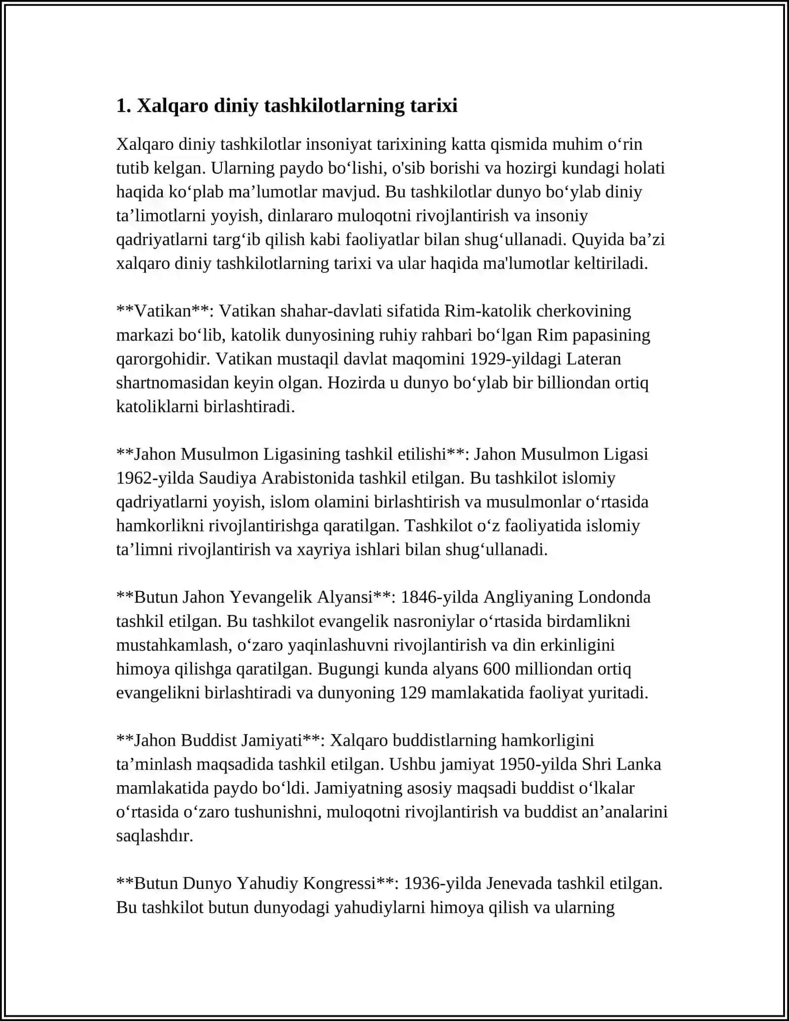 XALQARO DINIY TASHKILOTLAR FAOLIYATINING TARIXI VA ULARNING BARQAROR RIVOJLANISH MAQSADLARGA ERISHISHDAGI AHAMIYATI 4