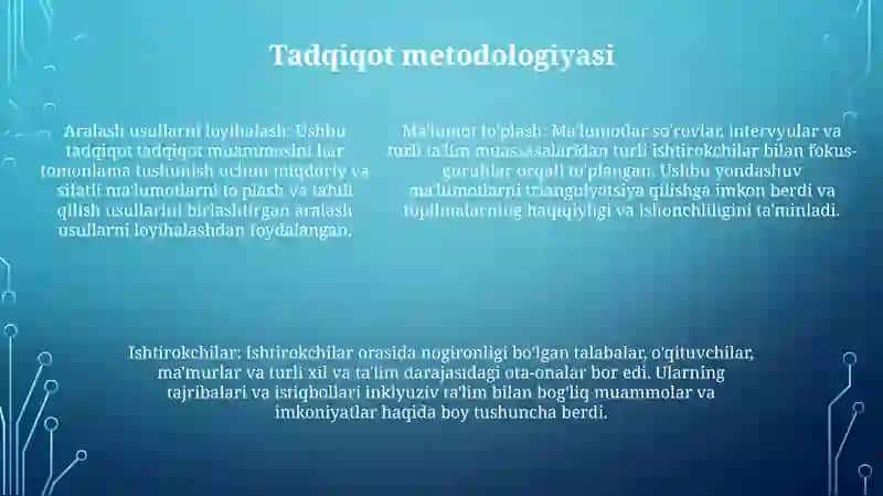 Turli Yonalishdagi Ilmiy Tadqiqitlarda Inklyuziv Talimiy Muamolarni Òrganish 4