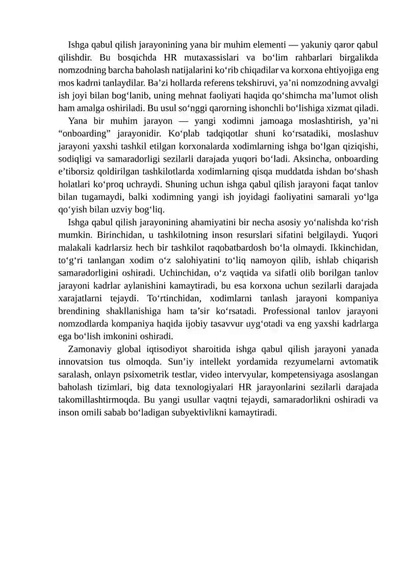 Ishga qabul qilish va tanlash jarayonini bosqichlarini tahlil qilish va amaliyotda muhokama qilish 4