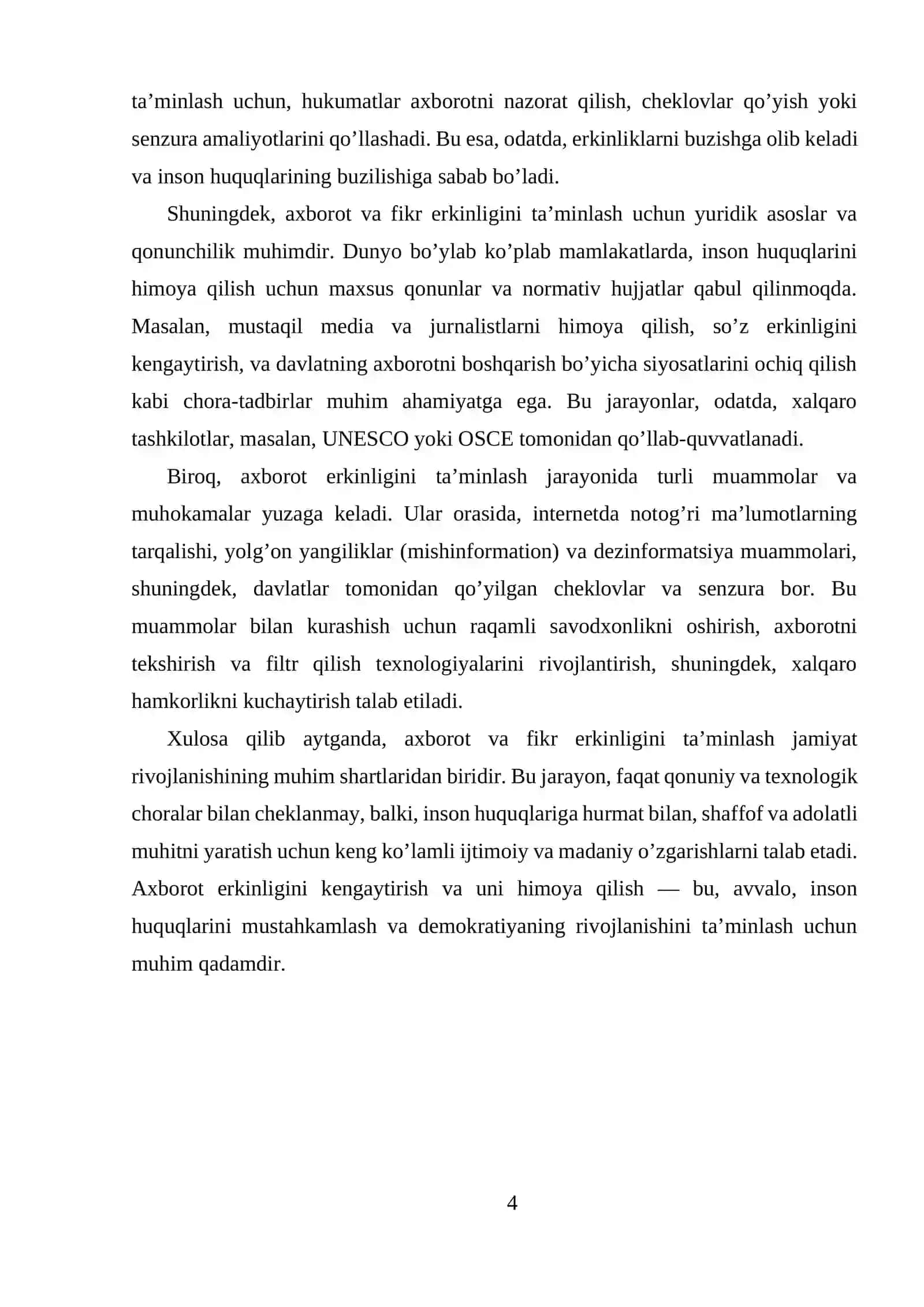 Axborot sohasini isloh qilish, axborot va so‘z erkinligini ta’minlash Reja 4