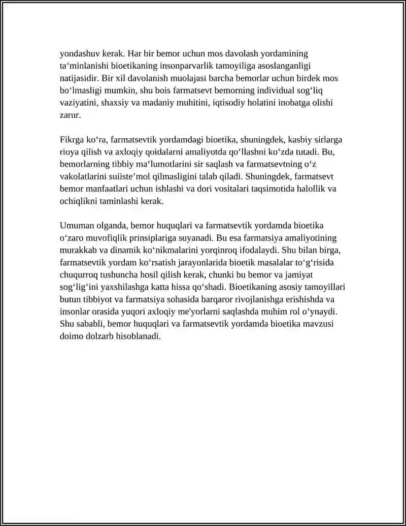 FARMATSEVTIK YORDAM KOʻRSATISH JARAYONIDA BIOETIKANING VAZIFALARI 4