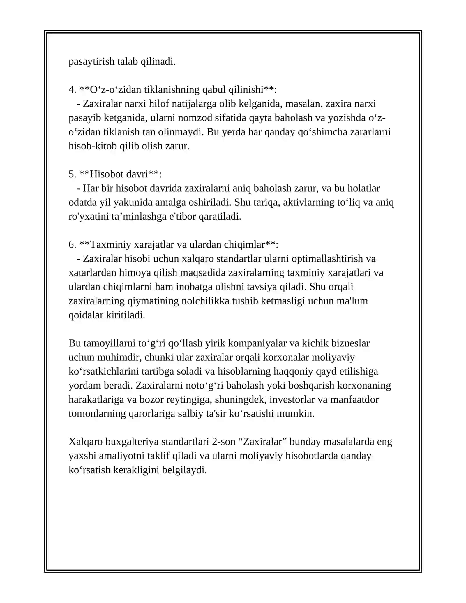BUXGALTERIYA HISOBINING XALQARO STANDARTLARI 2- SON "ZAXIRALAR" 4