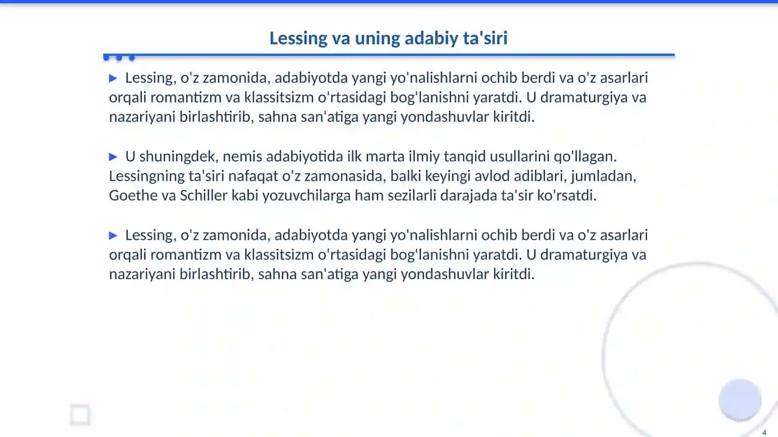 Jahon adabiyoti: Lessing ijodi va Donishmand Natan asari tahlili 4