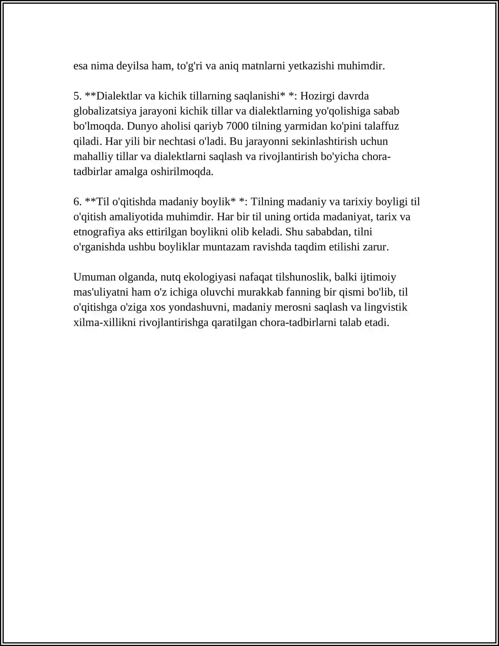 TIL VA NUTQ EKOLOGIYASI HAQIDA SAVOLNOMA 4