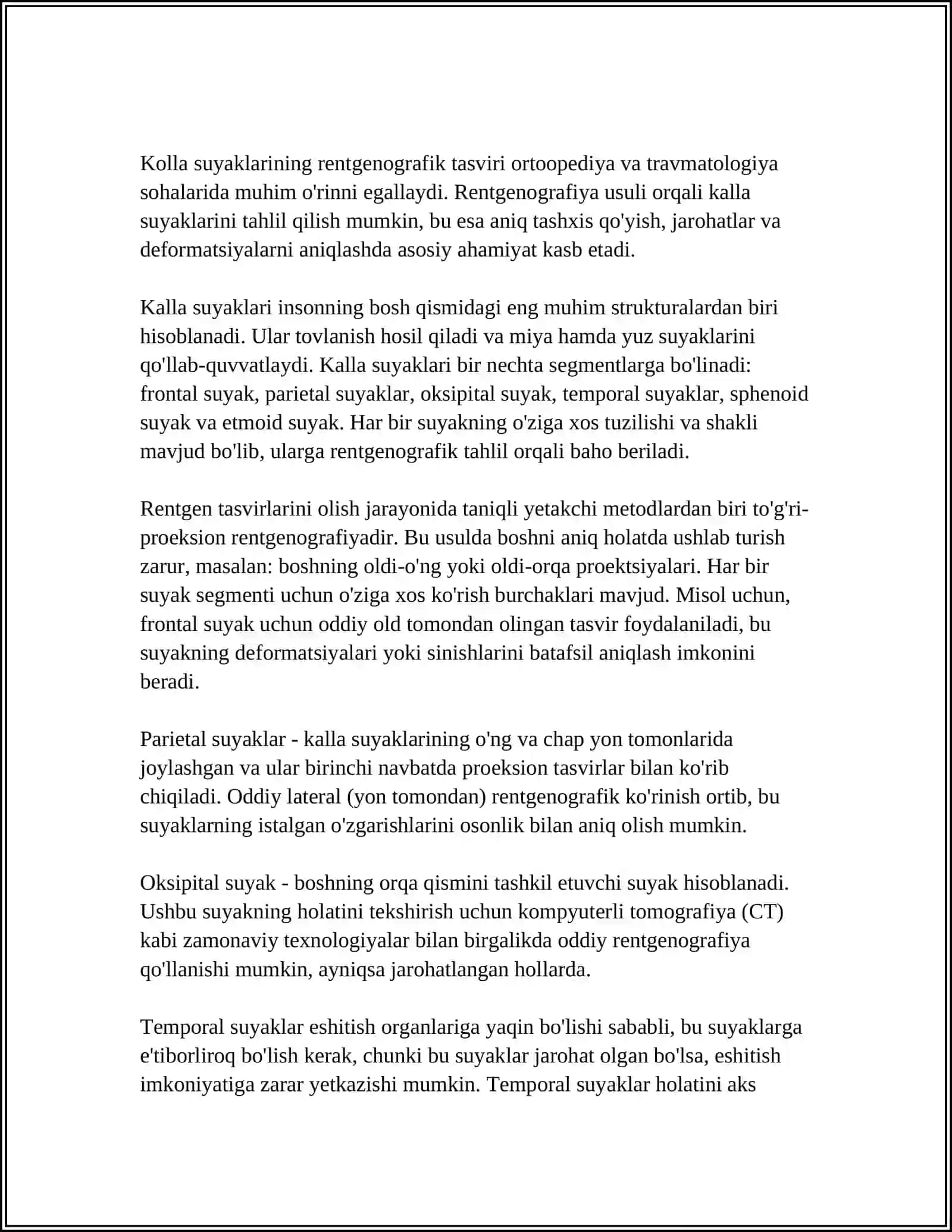 KALLA SUYAKLARINING RENTGENANATOMIYASI. KALLA SUYAGINING YOSHI VA JINSIY TAFOVUTLARI 4