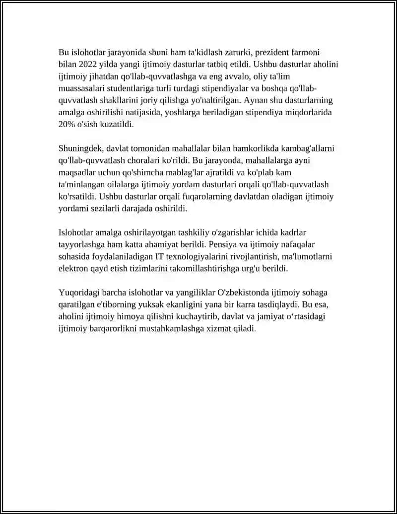 OʻZBEKISTONDA IJTIMOIY SOHADA AMALGA OSHIRILAYOTGAN OʻZGARISHLAR 4