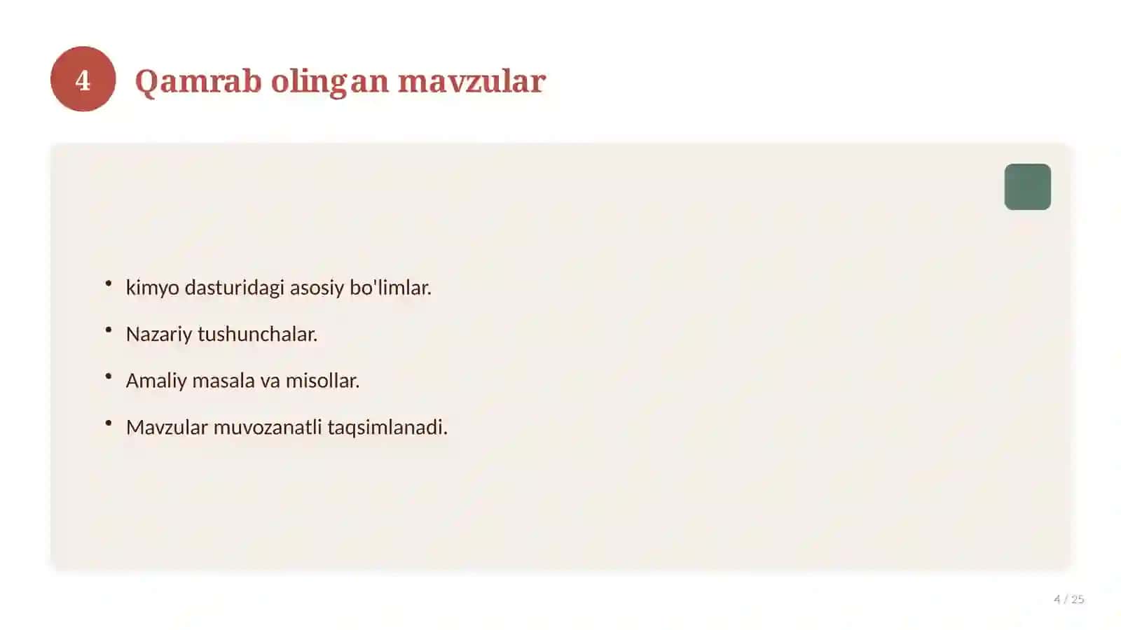 Kimyo fanidan 8-sinf test savollari to'plami 4