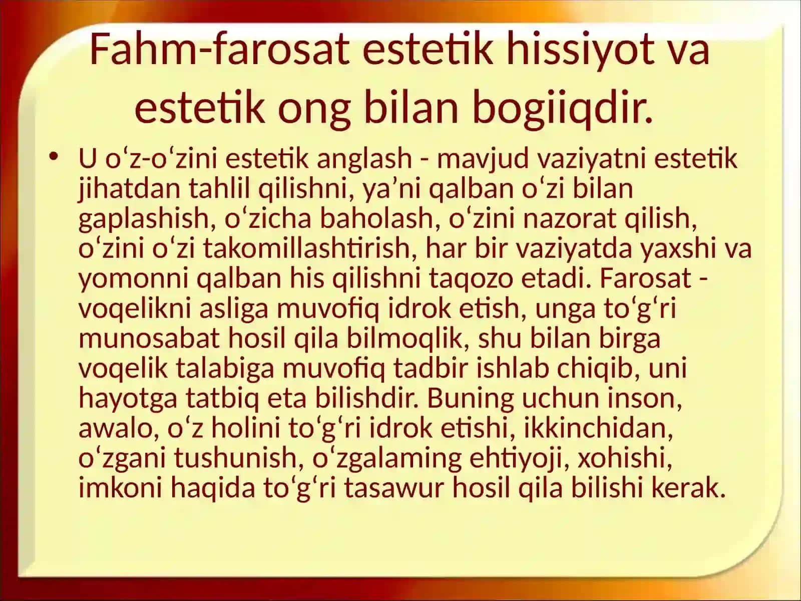 Shaxsni tarbiyalashda estetik tarbiyaning o`rni 4