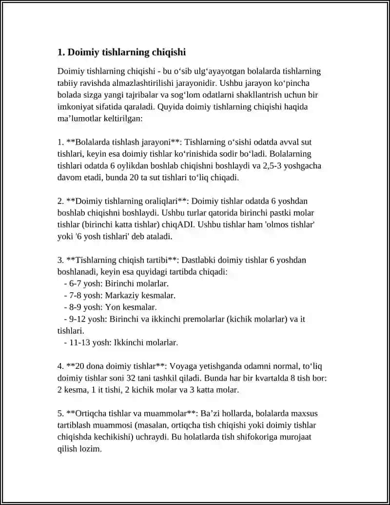 SUT VA DOIMIY TISHLARNING CHIQISH VAQTI, ILDIZLARINING SHAKLLANISH VA SUT TISHLAR ILDIZLARINING SOʻRILISH MUDDATLARI 4
