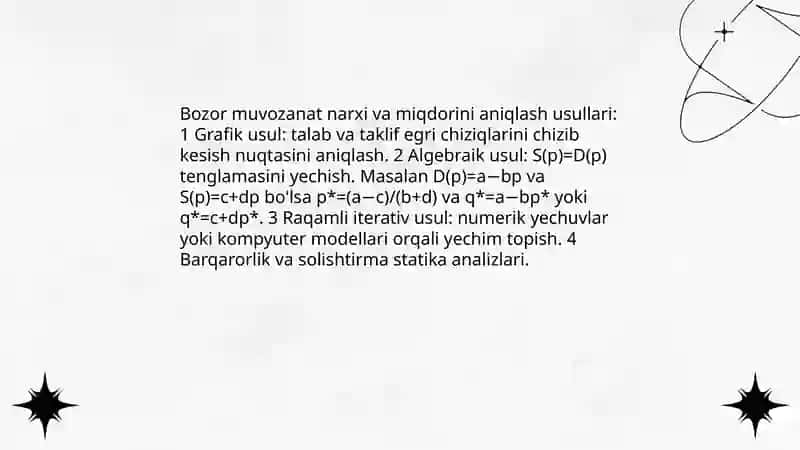 Talab va taklif qonuniga koʻra narx belgilash usullari. Talab va taklif elastikligiga koʻra soliq yukini hisoblash 4