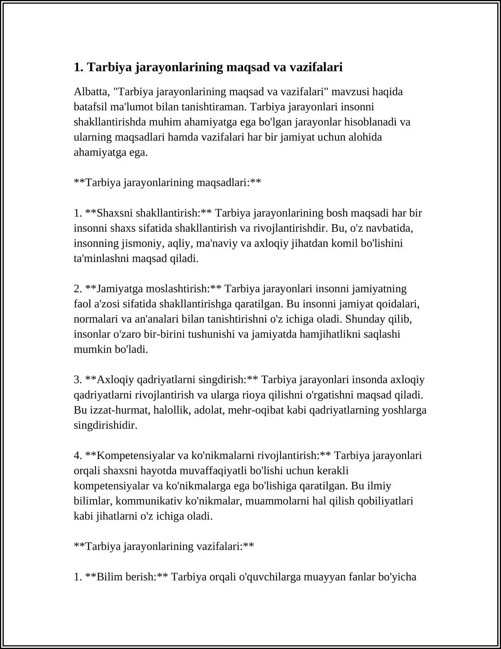 TARBIYA VA HUQUQ FANLARIGA OID DAVLAT TA’LIM STANDARTINING MAZMUNI 4