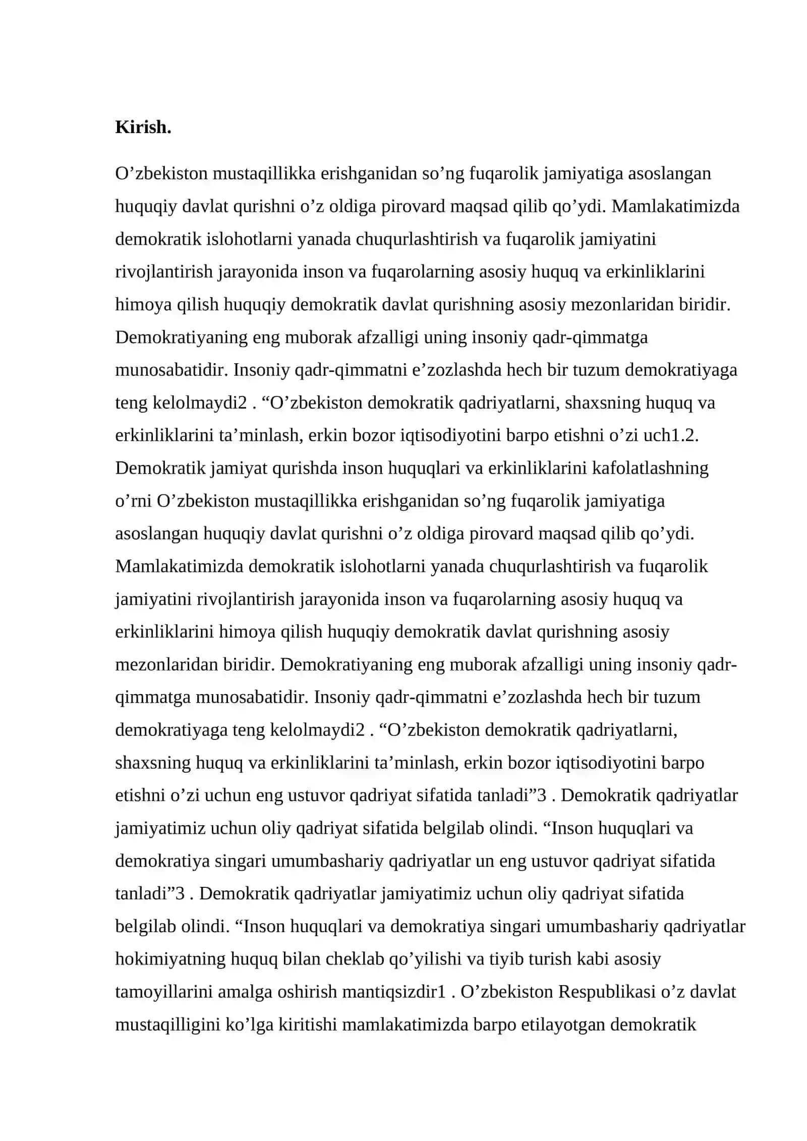 O`zbekistonda inson huquqlari va erkinliklari kafolatining yaratilishi 4