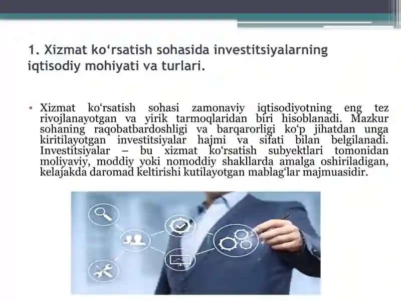 Xizmat ko‘rsatish sub’ektlarida investitsiyalarni hisobga olishning o‘ziga xos xususiyatlari. 4