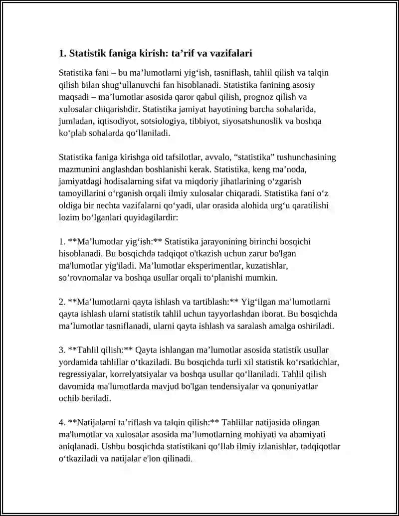 "STATISTIKA " FANIGA KIRISH. STATISTIKA FANINING PREDMETI VA USLUBI 4