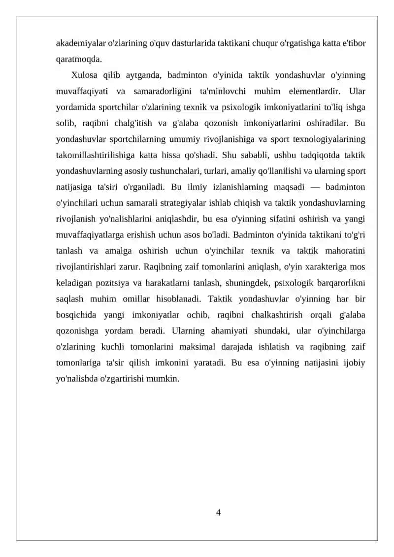 Badminton o'yinida taktik yondashuvlar va ularning ahamiyati 4