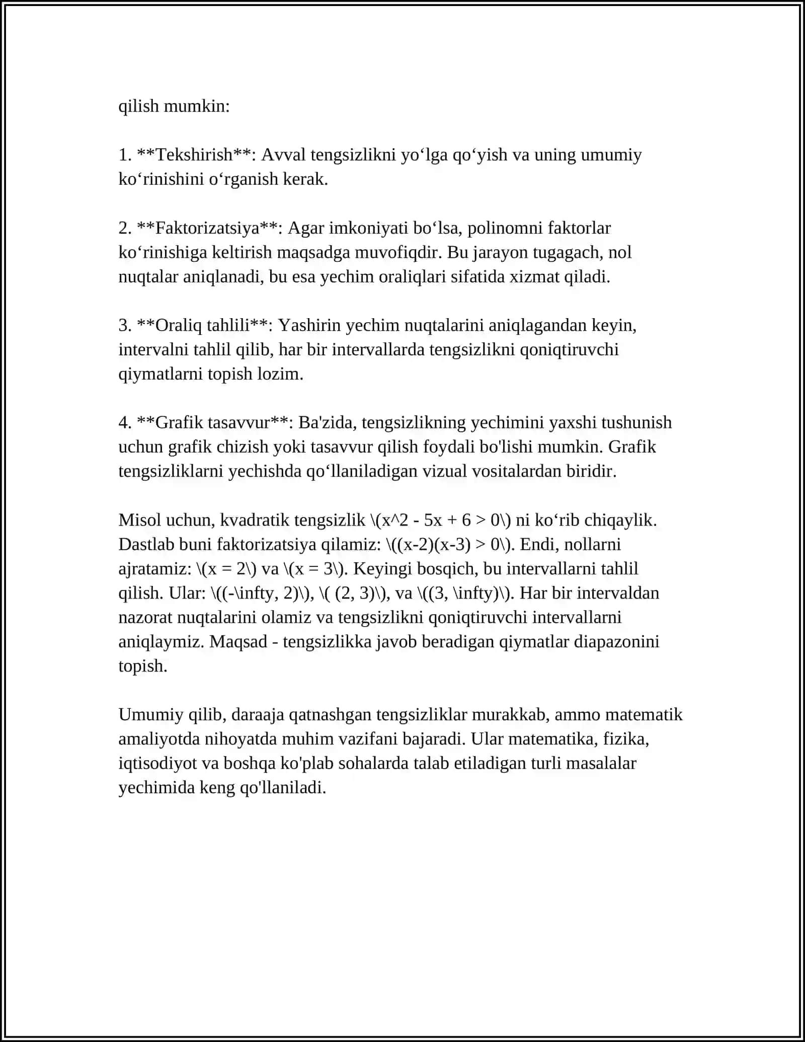 DARAJA QATNASHGAN TENGSIZLIK VA TENGLAMALAR 4