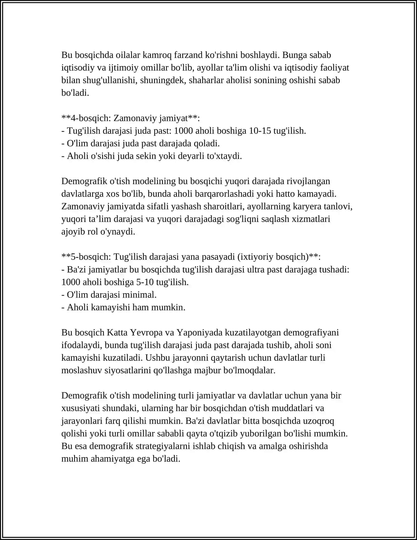 DEMOGRAFIK O‘TISH KONSEPSIYASI 4