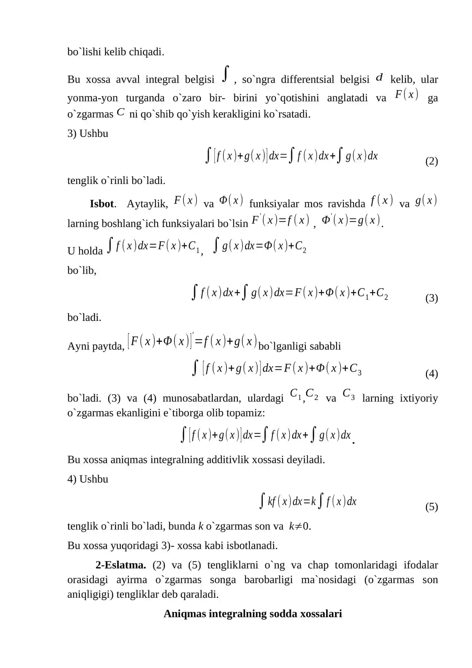 Boshlang`ich funksiya va aniqmas integral 4