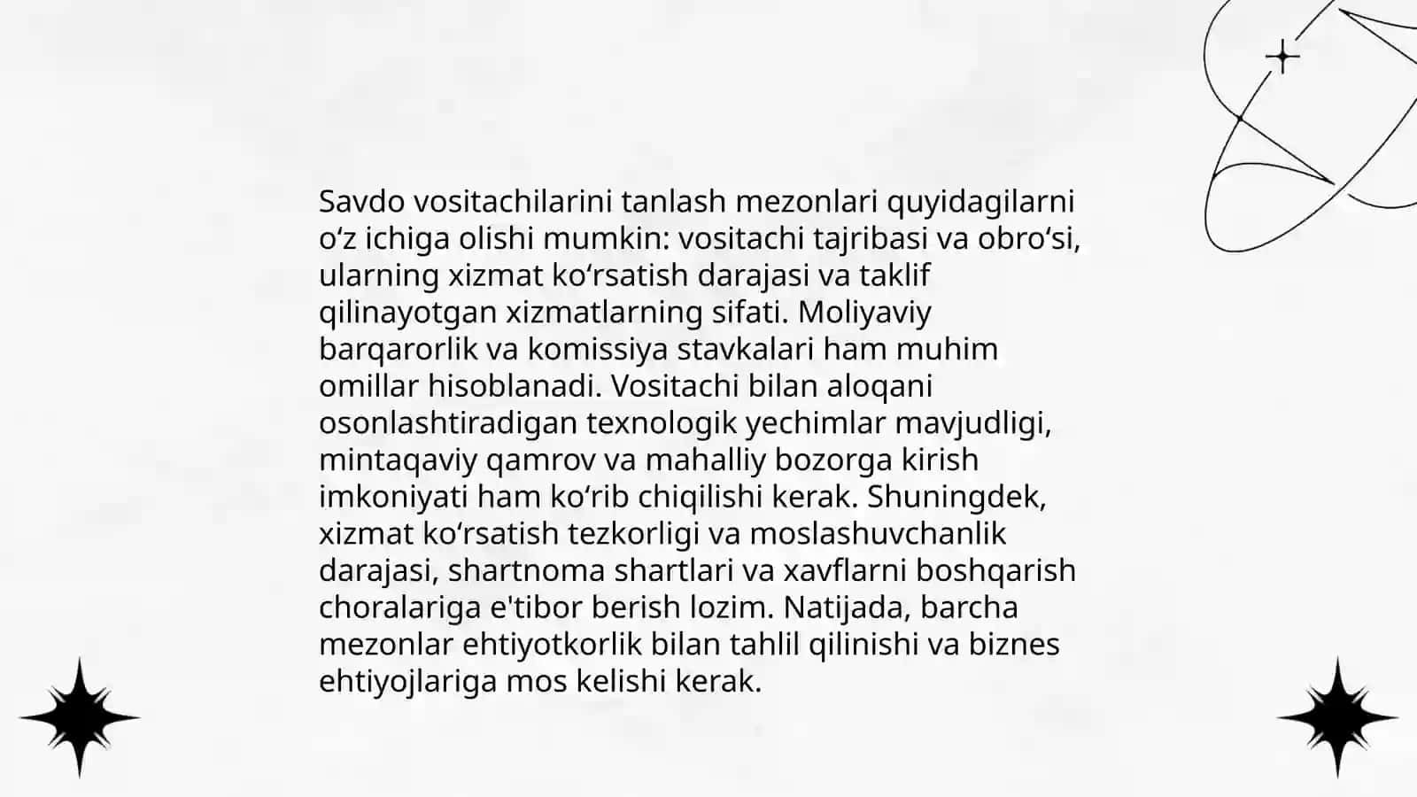 Savdo vositachilarini tanlash va ularning faoliyatini baholash 4
