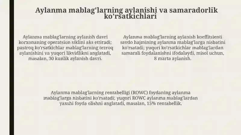 Aylanma mablag'larning samarali foydalanishi 4