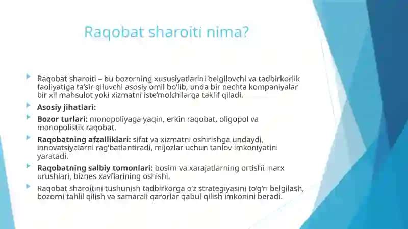 Raqobat sharoitida tadbirkorlik faoliyatini tashkil etish va boshqarish 4